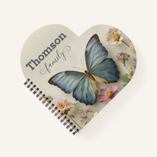 Cuaderno Mariposa Azul Vintage Floral Jardín Familia