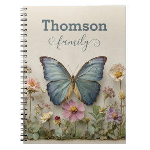 Cuaderno Mariposa Azul Vintage Floral Jardín Familia