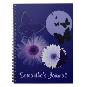 Cuaderno Mariposa azul y margarita púrpuras personalizadas