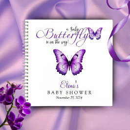 Cuaderno Mariposa Baby Shower Purple Floral Guest Book