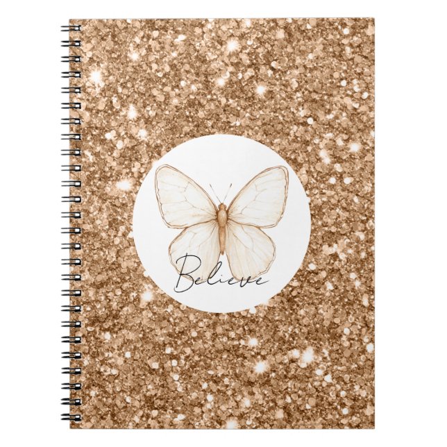 Cuaderno Mariposa Blanca Brillo Falso Dorado   (Frente)