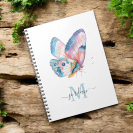 Cuaderno Mariposa color agua colorida con su monograma
