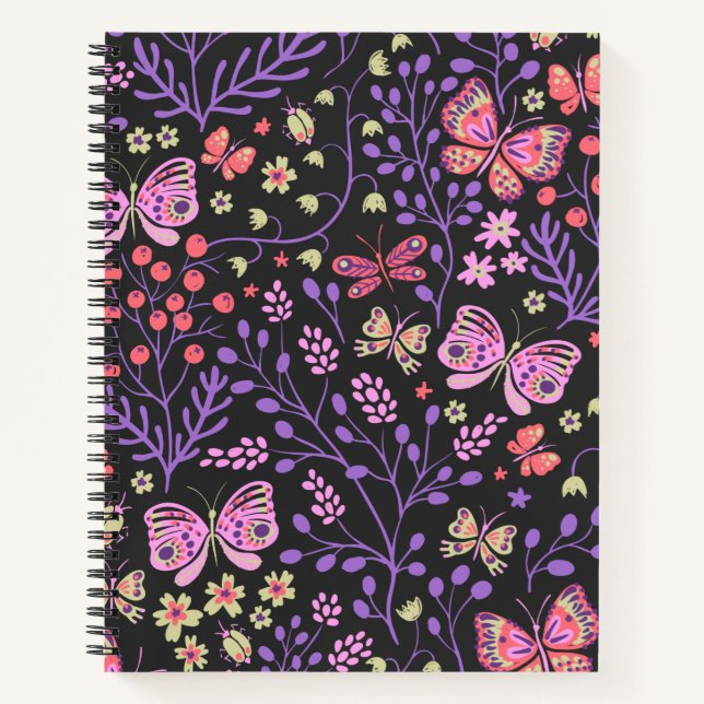Cuaderno Mariposa Colorida Y Flores Rosa lindo (Anverso)