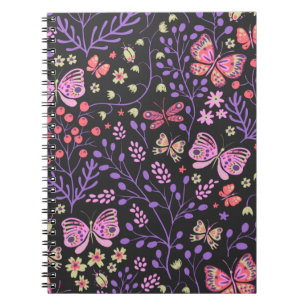 Cuaderno Mariposa Colorida Y Flores Rosa lindo