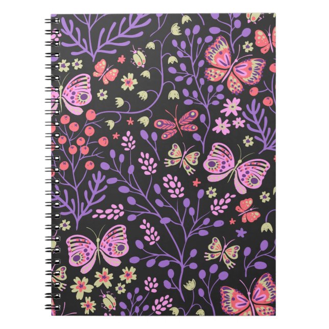 Cuaderno Mariposa Colorida Y Flores Rosa lindo (Frente)