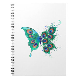 Cuaderno Mariposa con plumas de pavo real verde