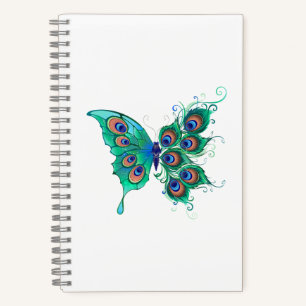 Cuaderno Mariposa con plumas de pavo real verde