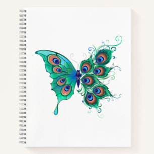 Cuaderno Mariposa con plumas de pavo real verde