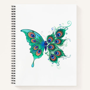 Cuaderno Mariposa con plumas de pavo real verde