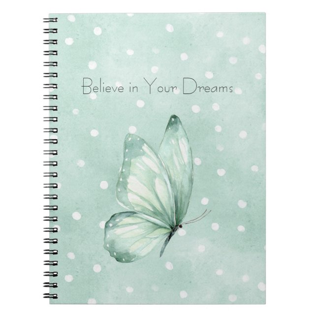 Cuaderno Mariposa Cree Puntos Blancos Menta (Frente)