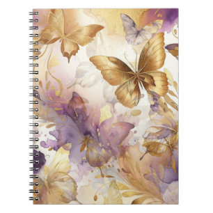 Cuaderno Mariposa de acuarela púrpura y dorada Mariposas