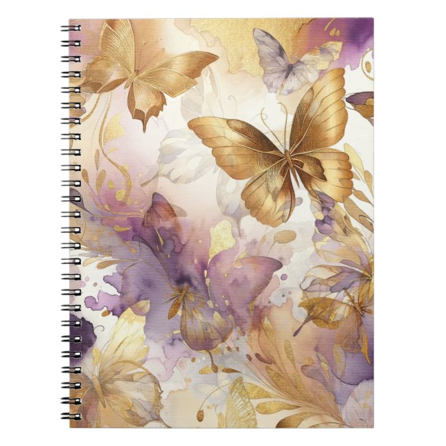 Cuaderno Mariposa de acuarela púrpura y dorada Mariposas (Frente)