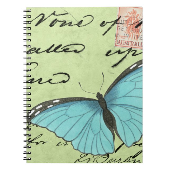 Cuaderno Mariposa de ala azul en postal Verde azulada (Frente)