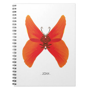 Cuaderno Mariposa de amapola roja naranja con su nombre