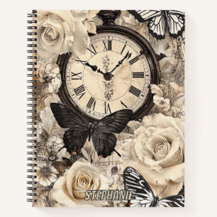 Cuaderno Mariposa de brújula marrón rústica botánica