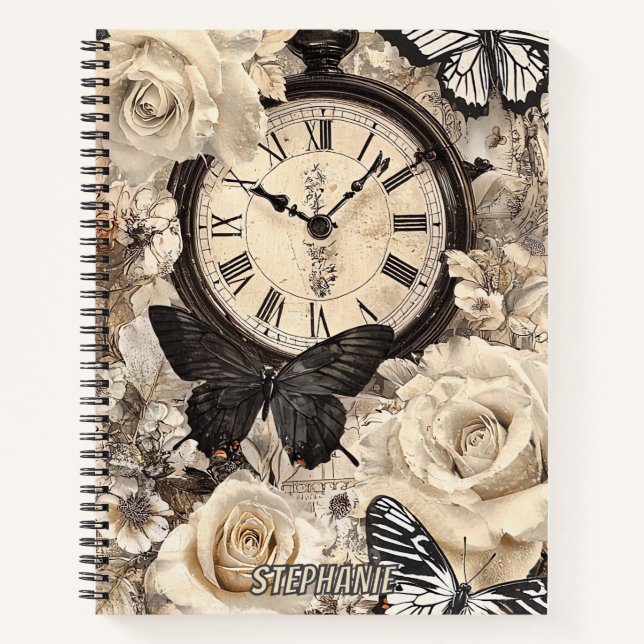 Cuaderno Mariposa de brújula marrón rústica botánica (Anverso)