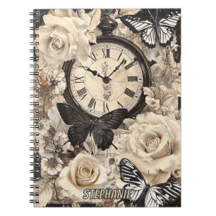 Cuaderno Mariposa de brújula marrón rústica botánica