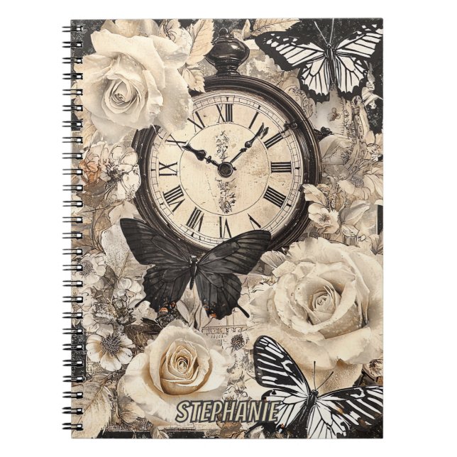 Cuaderno Mariposa de brújula marrón rústica botánica (Frente)