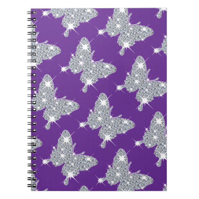 Cuaderno Mariposa de diamante fino y divertida sobre morado (Frente)