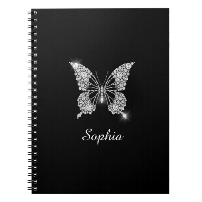Cuaderno Mariposa de diamantes blancos, nombre de guión DIY (Frente)