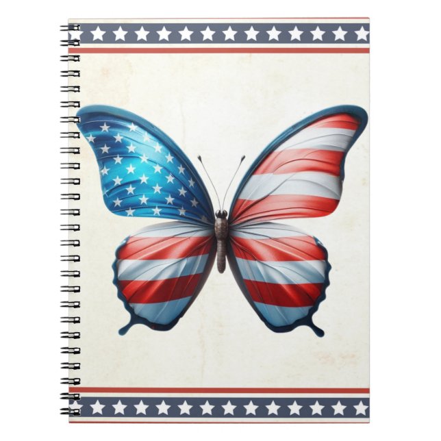 Cuaderno Mariposa de Estados Unidos/patriota 4 de julio (Frente)