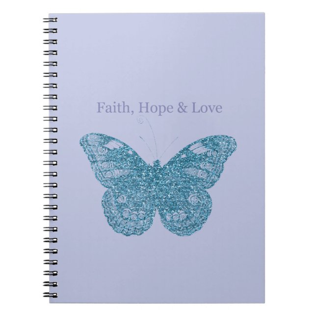 Cuaderno Mariposa de fe, esperanza, amor púrpura (Frente)