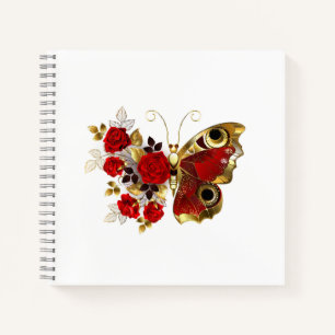 Cuaderno Mariposa de flor roja con rosas rojas