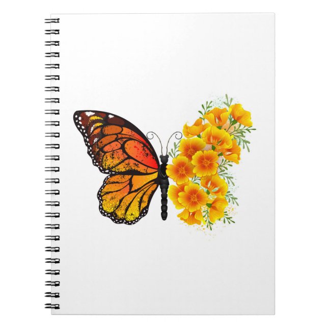 Cuaderno Mariposa de flores con amapola amarilla de Califor (Frente)