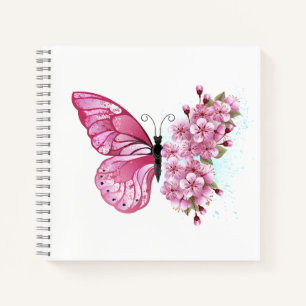 Cuaderno Mariposa de flores con Sakura rosa