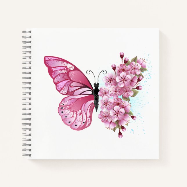 Cuaderno Mariposa de flores con Sakura rosa (Anverso)