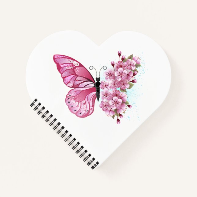 Cuaderno Mariposa de flores con Sakura rosa (Anverso)