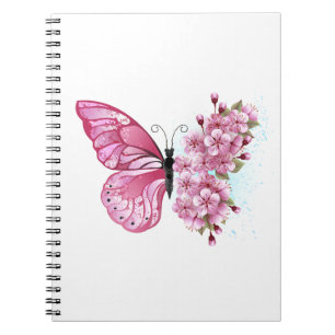 Cuaderno Mariposa de flores con Sakura rosa