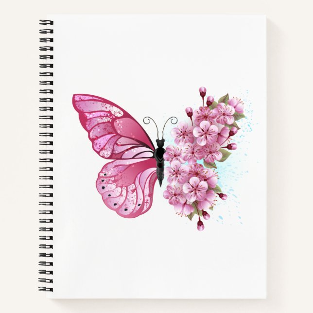 Cuaderno Mariposa de flores con Sakura rosa (Anverso)
