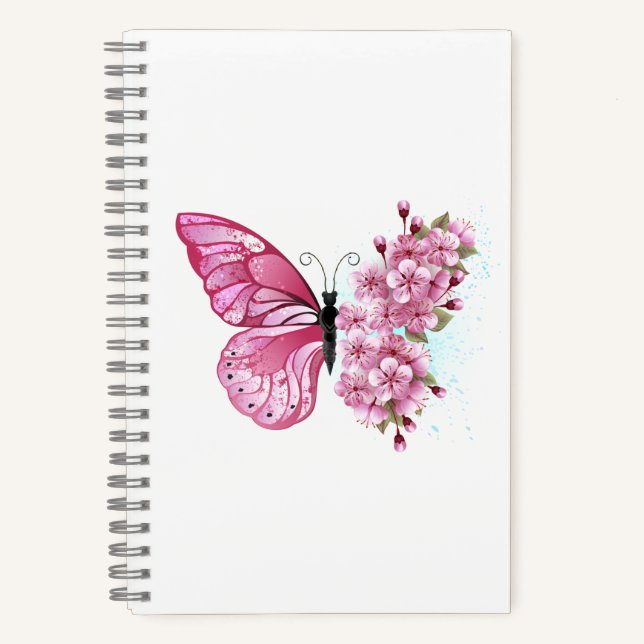Cuaderno Mariposa de flores con Sakura rosa (Anverso)