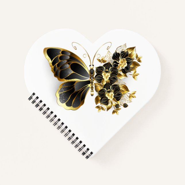 Cuaderno Mariposa de flores de oro con orquídea negra (Anverso)