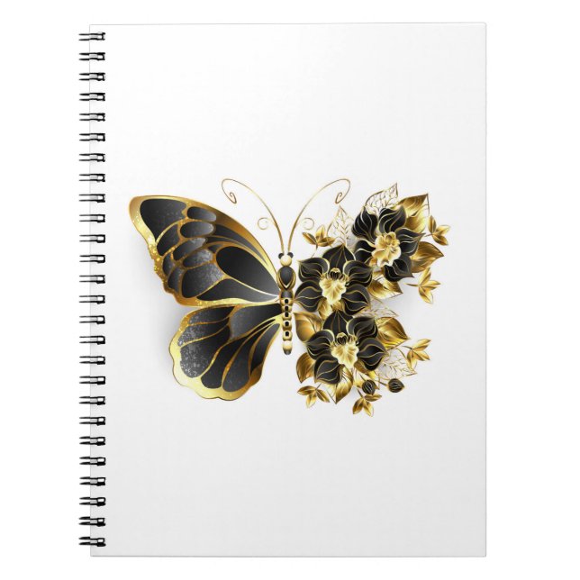 Cuaderno Mariposa de flores de oro con orquídea negra (Frente)