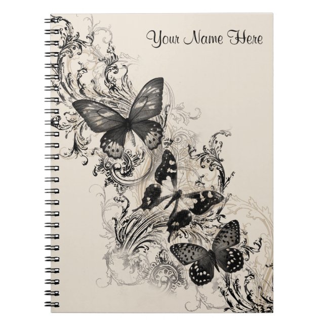 Cuaderno Mariposa de medio tono negro Personalizado Femenin (Frente)