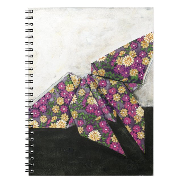 Cuaderno Mariposa de origami sobre papel floral (Frente)