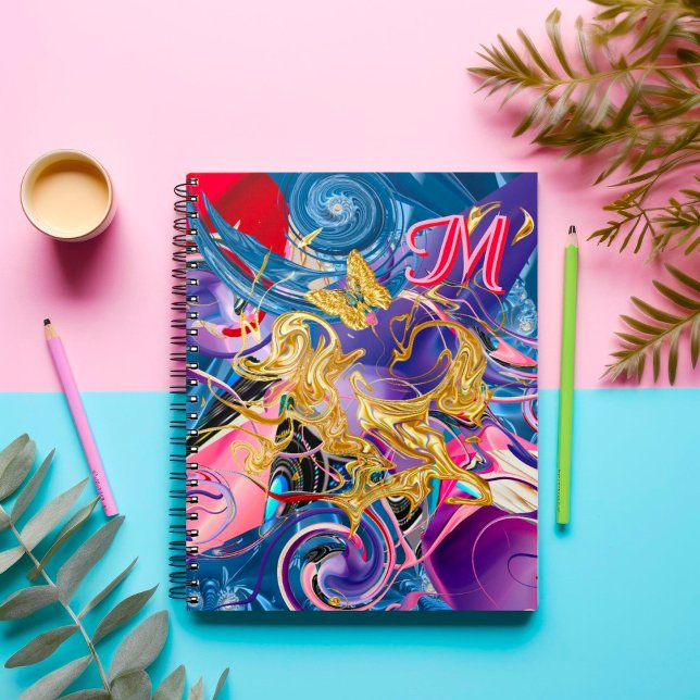 Cuaderno Mariposa de Oro Rosa con Remolino de Monograma Líq (Subido por el creador)