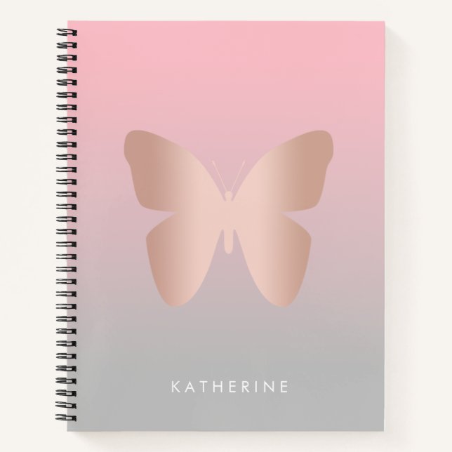 Cuaderno Mariposa de oro rosa moderna y elegante (Anverso)