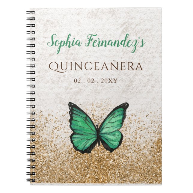 Cuaderno Mariposa de oro verde esmeralda de cosecha rusa (Frente)