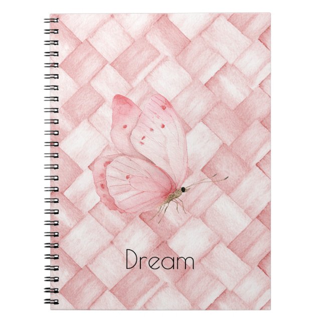 Cuaderno Mariposa de Tejido de Cesta Rosa (Frente)