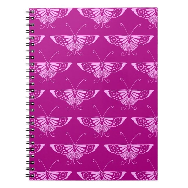 Cuaderno Mariposa Deco estilizada - magenta y rosa (Frente)