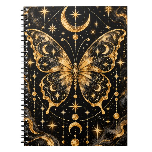 Cuaderno Mariposa Dorada Celestial Luna y Estrellas (Frente)