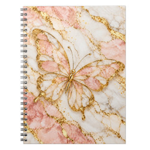 Cuaderno Mariposa Dorada Elegancia de Mármol Rosa