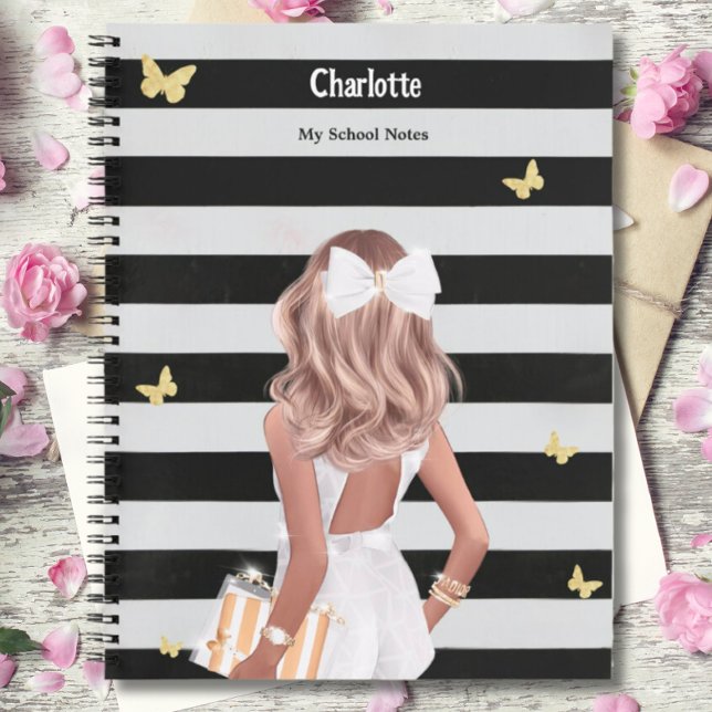 Cuaderno Mariposa dorada negra rubia Chica Vestido blanco (Subido por el creador)