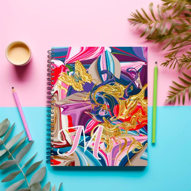 Cuaderno Mariposa Dorada Remolino Rosa Monograma Líquido Ab (Subido por el creador)