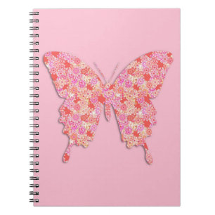 Cuaderno Mariposa en patrón floral - rosa, naranja