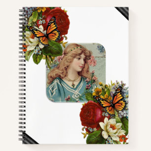 Cuaderno Mariposa espiral mujer victoriana floral