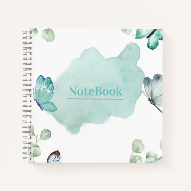 Cuaderno Mariposa estética azul y blanca de 8,5" x 8,5" (Anverso)